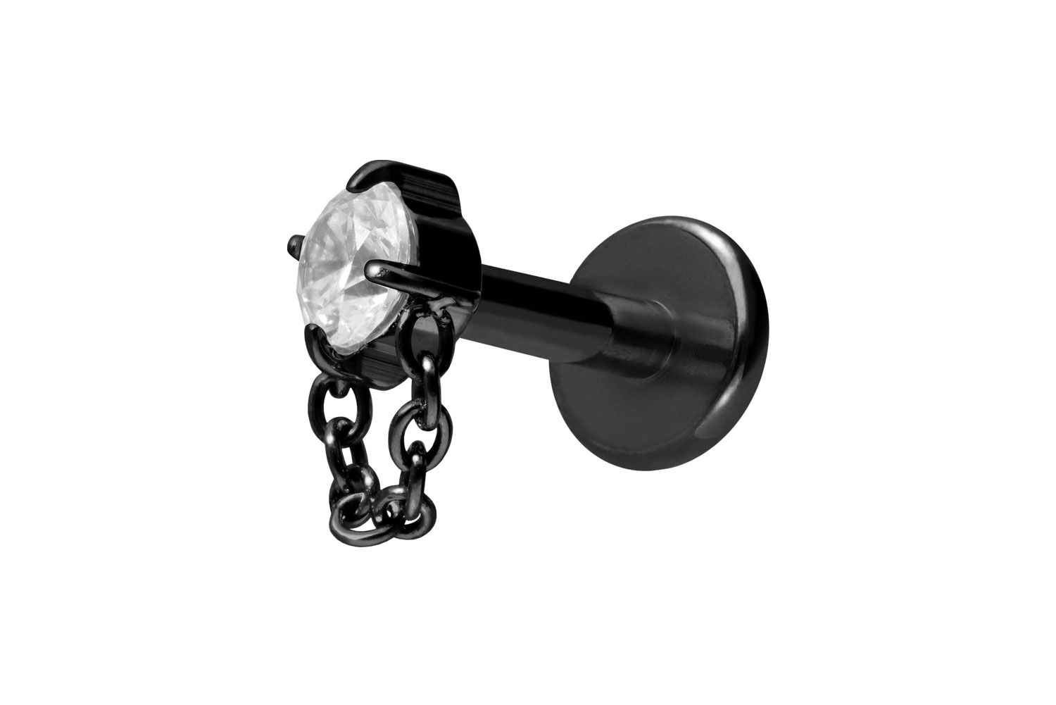 Titan Labret Piercing mit Innengewinde KRISTALL + KETTE